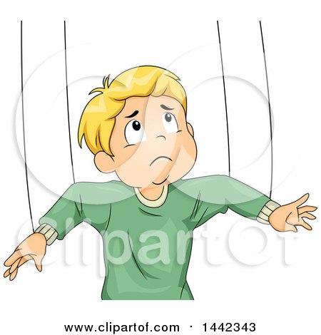 Clipart of a Cartoon Blond Caucasian Boy Attached to Puppet Strings - Royalty Free Vector Illustration by BNP Design Studio