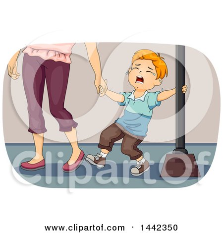 Clipart of a Red Haired Caucasian Boy Wailing, Throwing a Temper Tantrum and Being Pulled by His Mother - Royalty Free Vector Illustration by BNP Design Studio