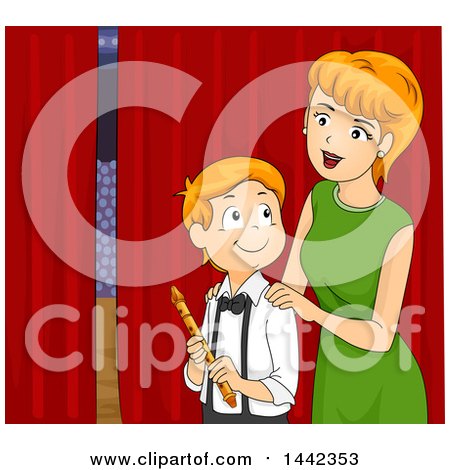 Clipart of a Red Haired Caucasian Mother Cheering Him on Before a Flute Peformance - Royalty Free Vector Illustration by BNP Design Studio