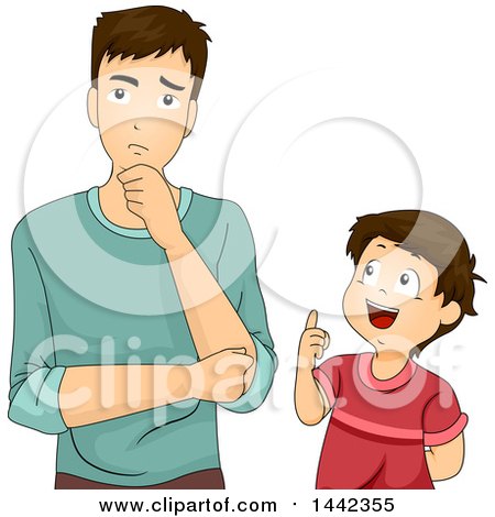 Clipart of a Cartoon Caucasian Father Thinking After His Son Asks a Question - Royalty Free Vector Illustration by BNP Design Studio