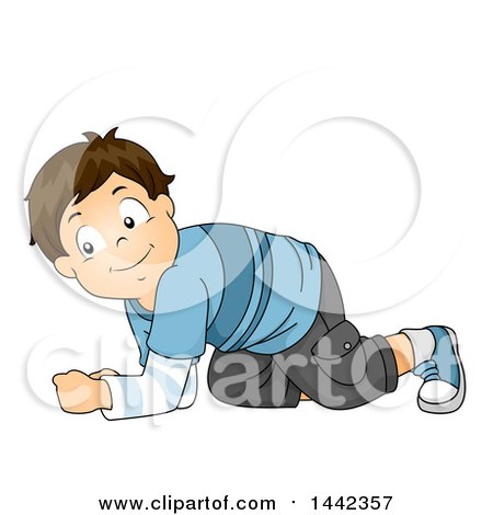 Clipart of a Cartoon Brunette Caucasian Boy Crawling - Royalty Free Vector Illustration by BNP Design Studio