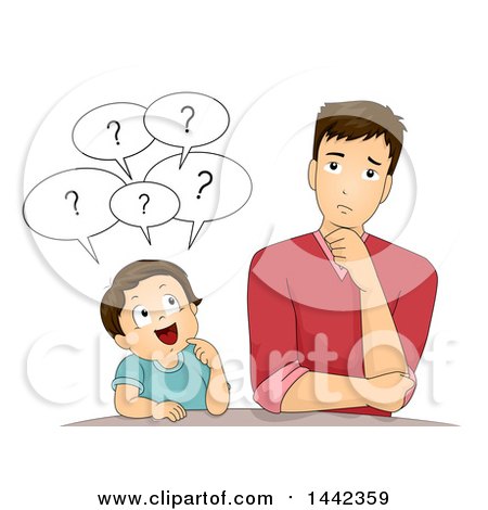 Clipart of a Cartoon Caucasian Boy Asking His Father Questions - Royalty Free Vector Illustration by BNP Design Studio