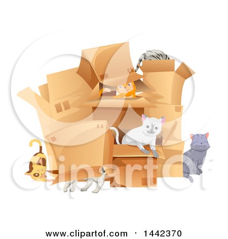 Clipart of a Group of Cats Playing in Boxes - Royalty Free Vector Illustration by BNP Design Studio