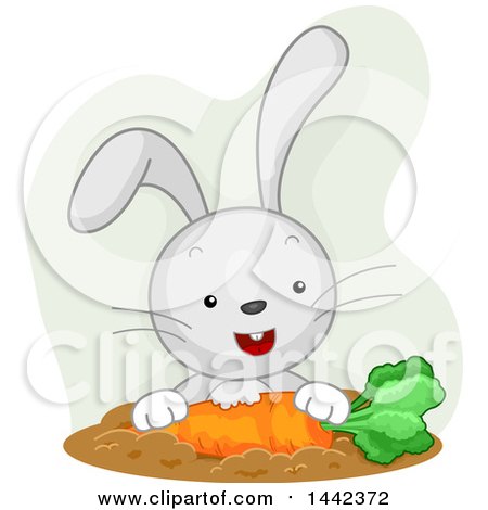 Clipart of a Happy Rabbit Eating a Carrot - Royalty Free Vector Illustration by BNP Design Studio