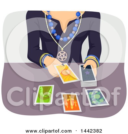 Clipart of a Gypsy Woman Reading Tarot Cards - Royalty Free Vector Illustration by BNP Design Studio