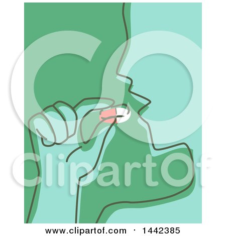 Clipart of a Sketched Abstract Man Taking a Pill - Royalty Free Vector Illustration by BNP Design Studio