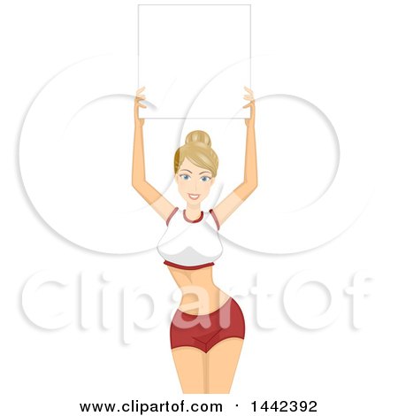 Clipart of a Blond Caucasian Ring Girl Woman Holding up a Blank Board - Royalty Free Vector Illustration by BNP Design Studio