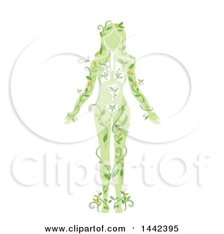 Clipart of a Silhouetted Woman's Body with Visible Organs and Vines - Royalty Free Vector Illustration by BNP Design Studio