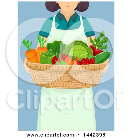 Clipart of a Woman Carrying a Basket of Produce - Royalty Free Vector Illustration by BNP Design Studio