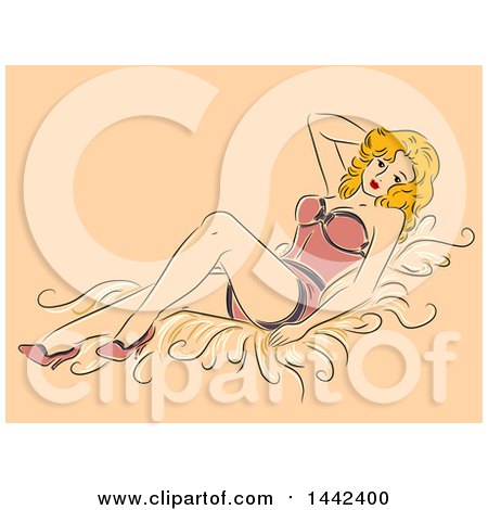Clipart of a Sketched Retro Blond Pinup Woman Posing in Lingerie - Royalty Free Vector Illustration by BNP Design Studio