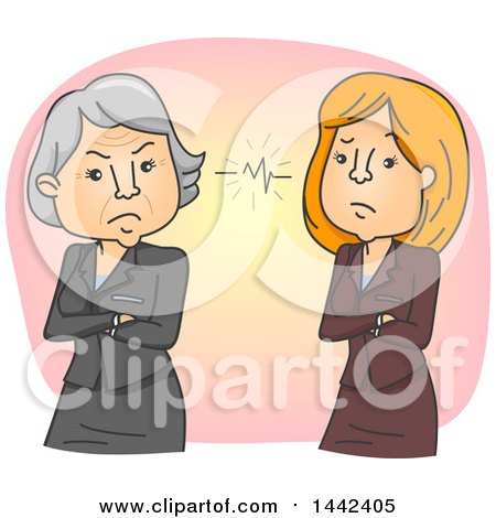 Clipart of Cartoon Senior and Middle Aged Business Women in a Conflict Due to a Generation Gap - Royalty Free Vector Illustration by BNP Design Studio