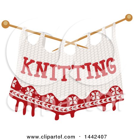 Clipart of a Pair of Knitting Needles and Cloth with Text - Royalty Free Vector Illustration by BNP Design Studio