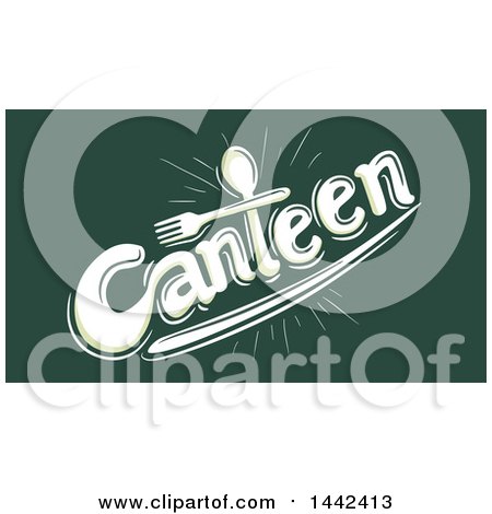 Clipart of a Spoon and Fork Forming the T in the Word Canteen on Green - Royalty Free Vector Illustration by BNP Design Studio
