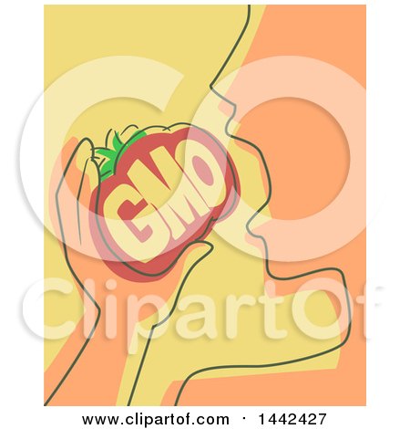 Clipart of a Sketched Abstract Man Eating a Genetically Modified Tomato - Royalty Free Vector Illustration by BNP Design Studio