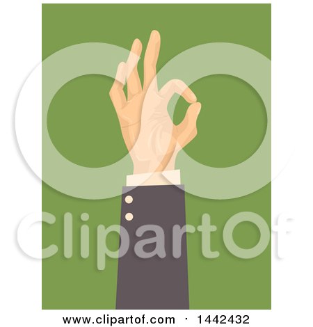 Clipart of a White Business Man's Hand Gesturing Ok on Green - Royalty Free Vector Illustration by BNP Design Studio