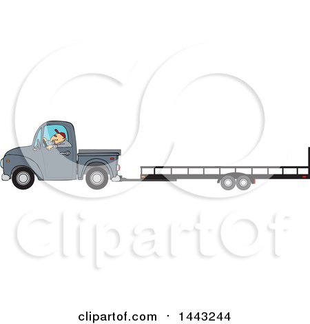 Clipart of a Cartoon Caucasian Man Driving a Truck and Towing a Trailer - Royalty Free Vector Illustration by djart
