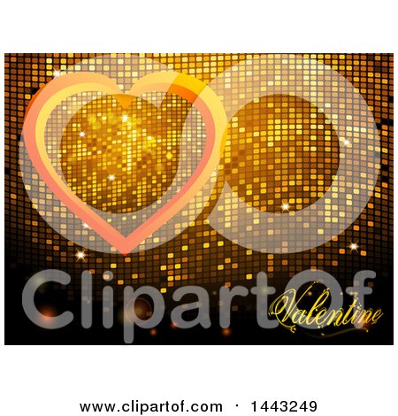 Clipart of a Golden Mosaic with Valentine Text and a Heart - Royalty Free Vector Illustration by elaineitalia