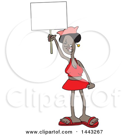 Clipart of a Cartoon Angry Black Woman Shouting, Wearing a Pink Pussy Hat and Holding a Blank Sign at the Womens March - Royalty Free Vector Illustration by djart