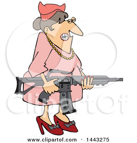 Clipart of a Cartoon White Woman Holding an Assault Rifle - Royalty Free Vector Illustration by djart