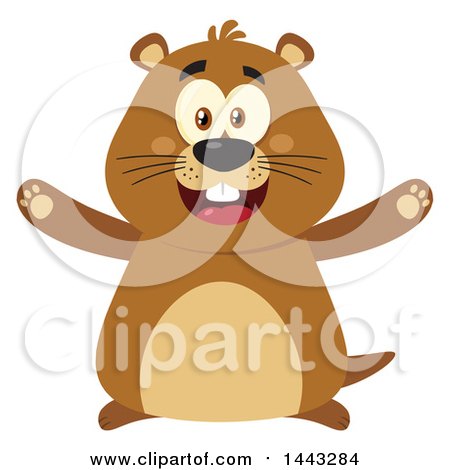 Clipart of a Flat Styled Happy Groundhog Mascot with Open Arms - Royalty Free Vector Illustration by Hit Toon