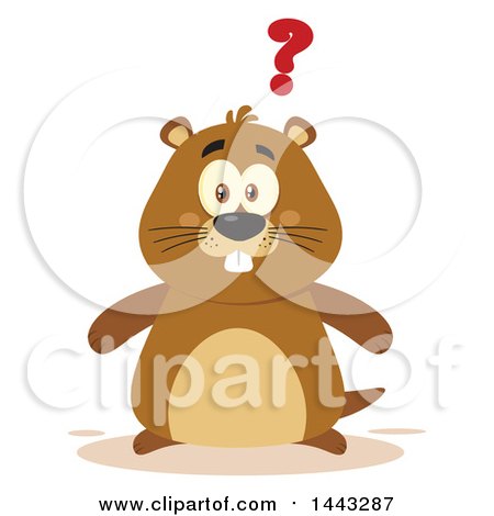 Clipart of a Flat Styled Groundhog Mascot with a Question Mark - Royalty Free Vector Illustration by Hit Toon