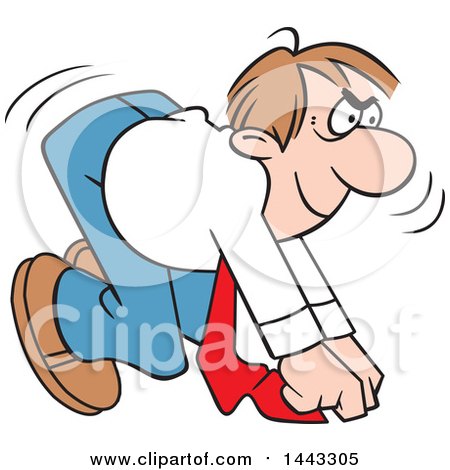 Clipart of a Cartoon Confident Caucasian Business Man Ready to Take off in a Race, on Your Mark - Royalty Free Vector Illustration by Johnny Sajem