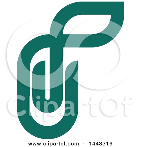 Clipart of a Green Paperclip with a Leaf - Royalty Free Vector Illustration by elena