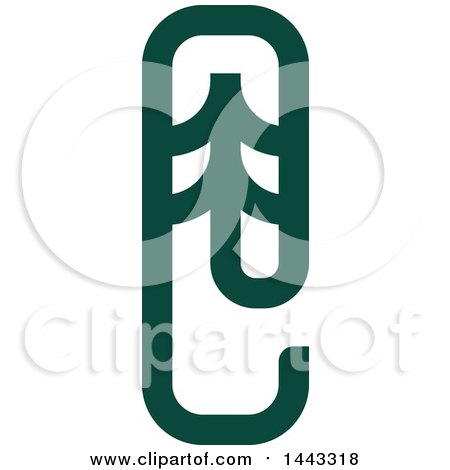 Clipart of a Green Paperclip and Evergreen Tree Design - Royalty Free Vector Illustration by elena