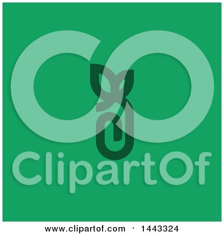 Clipart of a Green Paperclip with Leaves on Green - Royalty Free Vector Illustration by elena