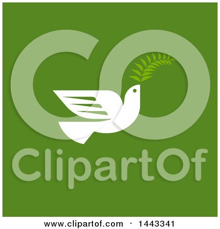 Clipart of a White Peace Dove Flying with a Branch Design, on Green - Royalty Free Vector Illustration by elena