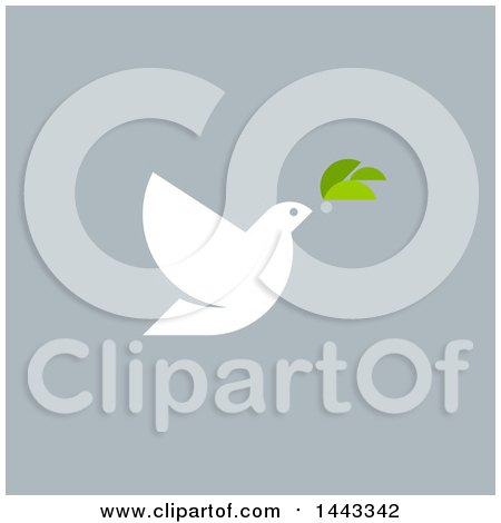 Clipart of a White Peace Dove Flying with a Branch Design, on Gray - Royalty Free Vector Illustration by elena
