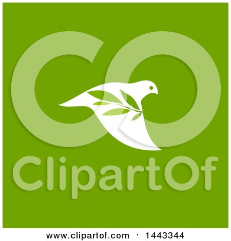 Clipart of a White Peace Dove Flying with a Branch Design, on Green - Royalty Free Vector Illustration by elena