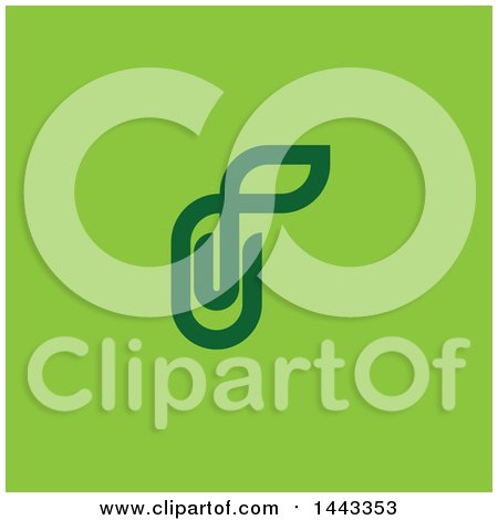 Clipart of a Green Paperclip with a Leaf on Green - Royalty Free Vector Illustration by elena