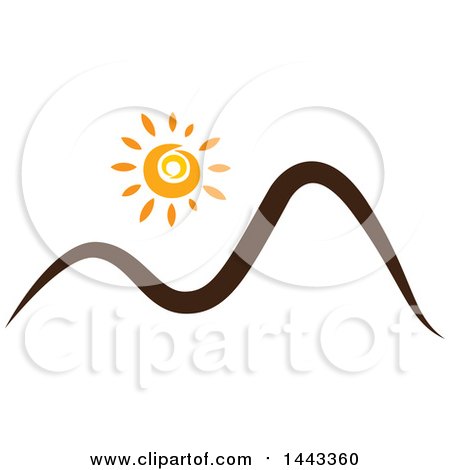 Clipart of a Sun over Black Squiggle Mountains - Royalty Free Vector Illustration by ColorMagic