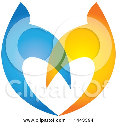 Clipart of a Pair of Blue and Golden Swallows Flying Upwards and Forming a Heart - Royalty Free Vector Illustration by ColorMagic