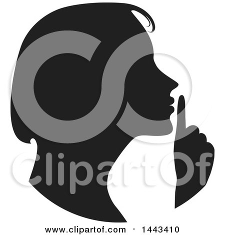 Clipart of a Black Silhouetted Woman Shushing - Royalty Free Vector Illustration by ColorMagic