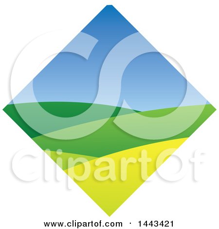 Clipart of a Hilly Landscape and Blue Sky in a Diamond - Royalty Free Vector Illustration by ColorMagic
