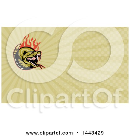 Clipart of a Cartoon Angry Rattlesnake with Red Flames and Green Rays Background or Business Card Design - Royalty Free Illustration by patrimonio