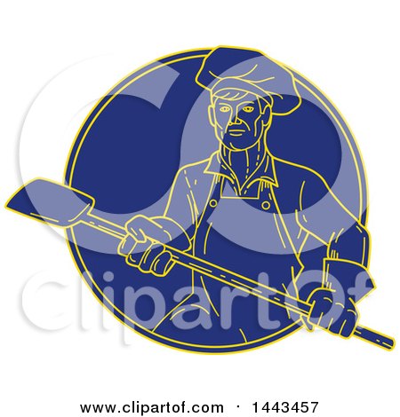Clipart of a Mono Line Styled Pizza Chef Holding a Peel - Royalty Free Vector Illustration by patrimonio