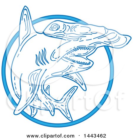 Clipart of a Mono Line Styled Swimming Hammerhead Shark - Royalty Free Vector Illustration by patrimonio