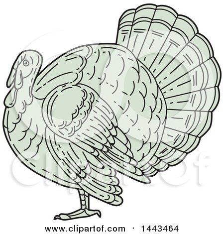 Clipart of a Mono Line Styled Turkey Bird in Profile - Royalty Free Vector Illustration by patrimonio