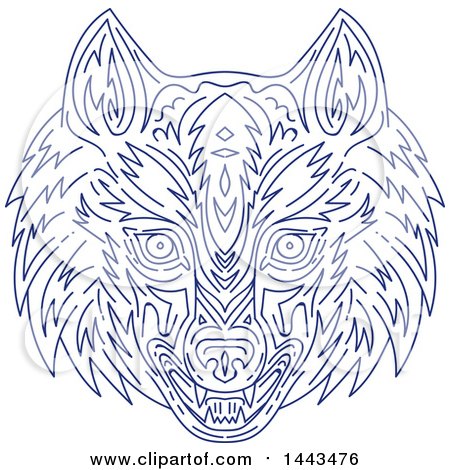 Clipart of a Mono Line Styled Gray Wolf Head - Royalty Free Vector Illustration by patrimonio