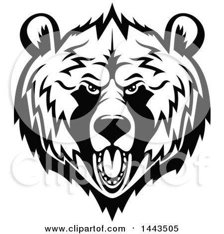 Clipart of a Black and White Grizzly Bear Mascot Head Logo - Royalty Free Vector Illustration by Vector Tradition SM