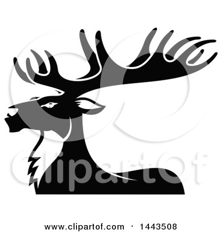 Clipart of a Black and White Profiled Elk Mascot Head Logo - Royalty Free Vector Illustration by Vector Tradition SM