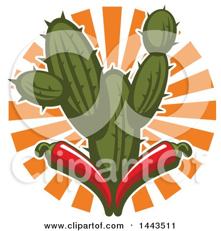 Clipart of a Mexican Food Cactus and Red Chili Peppers Design - Royalty Free Vector Illustration by Vector Tradition SM