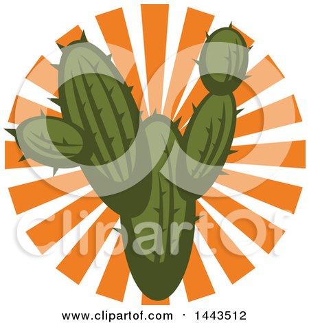 Clipart of a Mexican Cactus and Sun Rays Design - Royalty Free Vector Illustration by Vector Tradition SM