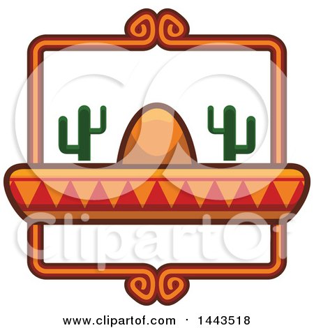 Clipart of a Mexican Food Logo Design with a Sombrero Hat and Cactus Plants - Royalty Free Vector Illustration by Vector Tradition SM