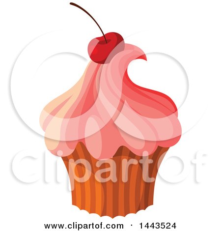 Clipart of a Cupcake with Pink Frosting and a Cherry - Royalty Free Vector Illustration by Vector Tradition SM