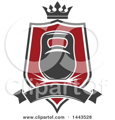 Clipart of a Kettlebell in a Shield with a Crown and Blank Banner - Royalty Free Vector Illustration by Vector Tradition SM