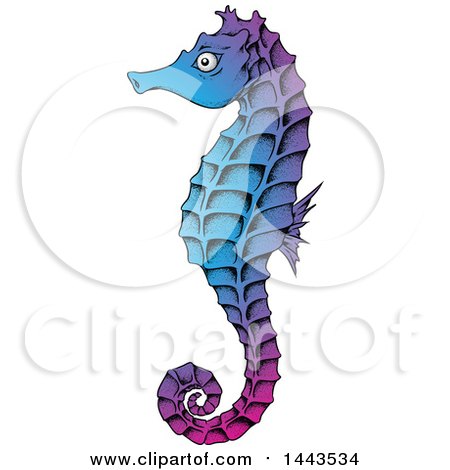Clipart of a Gradient Blue Pink and Purple Sea Horse - Royalty Free Vector Illustration by cidepix